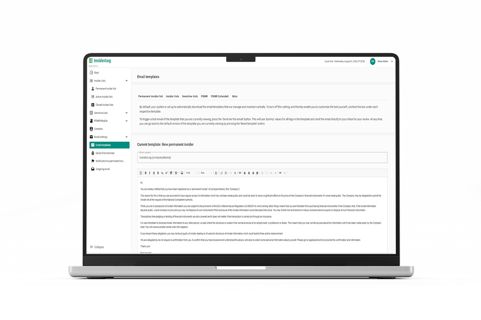 InsiderLog Dashboard screen